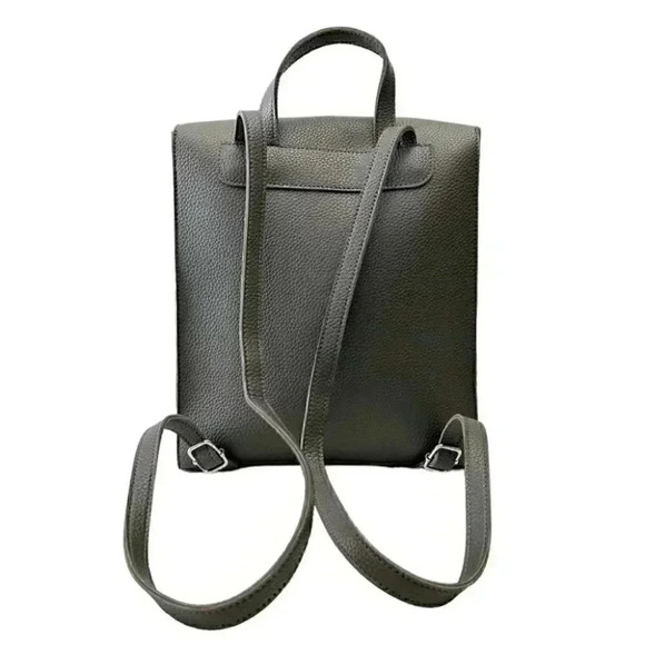 Beauty Boutique Mini Backpack Grey Pebbled Faux Leather Vegan Carryall Bag - Picture 4 of 14